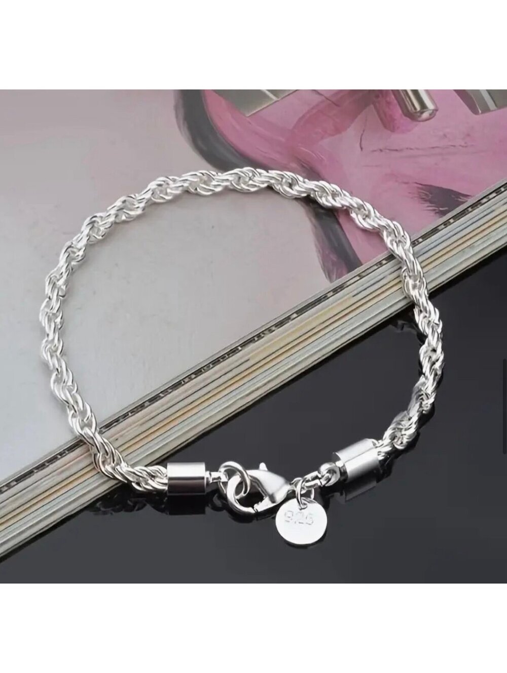 New - Unique Twisted 4mm S925 Silver Link Bracelet